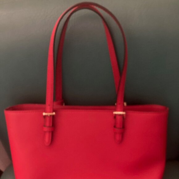 Michael Kors Bright Red Jet Set Front Pocket w/ Flap Closure Leather Tote - Picture 14 of 14